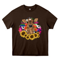 Chocolate Brown baby cow flower Heavy Core Tee - NancyCooperArtShop
