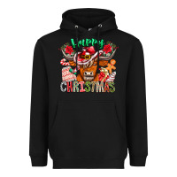 Black Happy Christmas Cow Heavyweight Hoodie - CowhideDigitalArt
