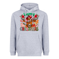 Heather Grey Happy Christmas Cow Heavyweight Hoodie - CowhideDigitalArt