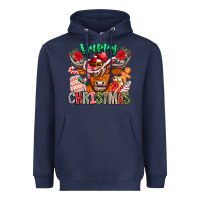 Navy Happy Christmas Cow Heavyweight Hoodie - CowhideDigitalArt