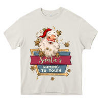Cream santa's coming to town Heavy Core Tee - MaliasSmallBusiness