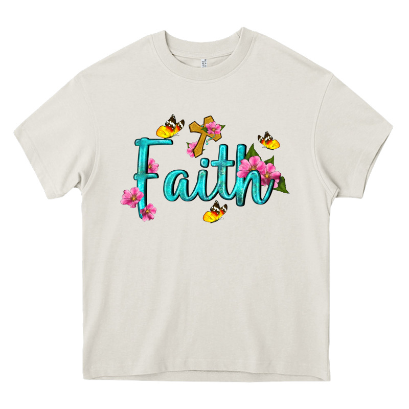 Faith With Flower And Butterfly Heavy Core Tee by NancyCooperArtShop | Teevron