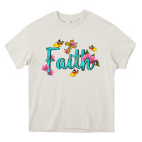 Cream faith with flower and butterfly Heavy Core Tee - NancyCooperArtShop
