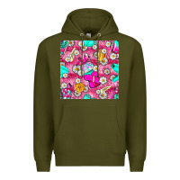 Army Green hairstylist coffee cups and daisy with leopard seamless pattern bbs Premium Hoodie - BundleAndBundleShop