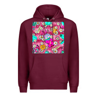 Burgundy hairstylist coffee cups and daisy with leopard seamless pattern bbs Premium Hoodie - BundleAndBundleShop