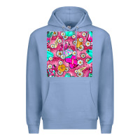 Colony Blue hairstylist coffee cups and daisy with leopard seamless pattern bbs Premium Hoodie - BundleAndBundleShop