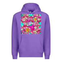 Purple hairstylist coffee cups and daisy with leopard seamless pattern bbs Premium Hoodie - BundleAndBundleShop