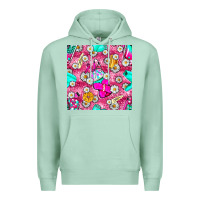 Seafoam hairstylist coffee cups and daisy with leopard seamless pattern bbs Premium Hoodie - BundleAndBundleShop