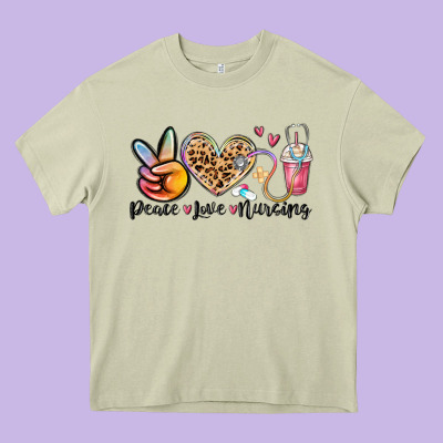 Peace Love Nursing Heavy Core Tee Designed By Maliassmallbusiness