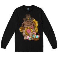 Black Western Rabbit with sunflowers Easter Day Long Sleeve Tee - HowdyJamesFarm