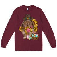 Burgundy Western Rabbit with sunflowers Easter Day Long Sleeve Tee - HowdyJamesFarm