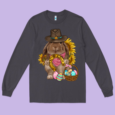 Western Rabbit With Sunflowers Easter Day Long Sleeve Tee Designed By Howdyjamesfarm