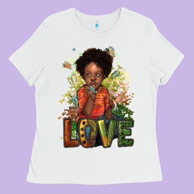 Black Afro Boy Love Ladies Tee Designed By Nancycooperartshop