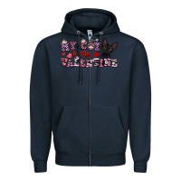 Navy my cat is my valentine Zipper Hoodie - FaDigitalArtStudio