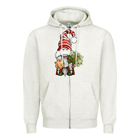 Oatmeal Heather Christmas Gnome With Cookie Zipper Hoodie - BundleAndBundleShop