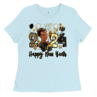 Baby Blue 2024 happy new year black woman Ladies Tee - MaliasSmallBusiness