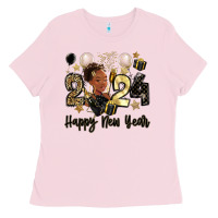 Bubblegum Pink 2024 happy new year black woman Ladies Tee - MaliasSmallBusiness