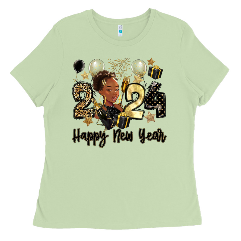 2024 Happy New Year Black Woman Ladies Tee by MaliasSmallBusiness | Teevron