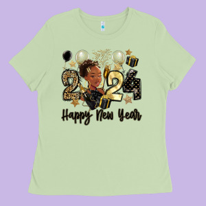 2024 Happy New Year Black Woman Ladies Tee Designed By Maliassmallbusiness