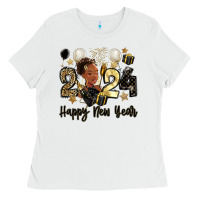 White 2024 happy new year black woman Ladies Tee - MaliasSmallBusiness