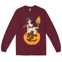 Burgundy sexy witch halloween costume blackcraft pumpkin wi Long Sleeve Tee - tuanDangUi