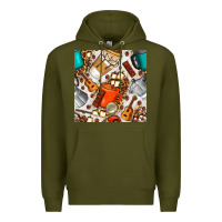 Army Green camping coffee cups marshmallow and moka pot with leopard seamless pat Premium Hoodie - BundleAndBundleShop