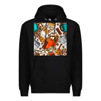 Black camping coffee cups marshmallow and moka pot with leopard seamless pat Premium Hoodie - BundleAndBundleShop