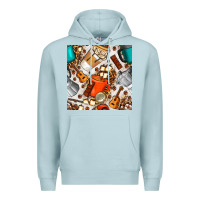 Blue Mist camping coffee cups marshmallow and moka pot with leopard seamless pat Premium Hoodie - BundleAndBundleShop