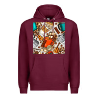 Burgundy camping coffee cups marshmallow and moka pot with leopard seamless pat Premium Hoodie - BundleAndBundleShop