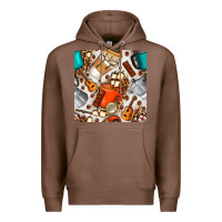 Chestnut camping coffee cups marshmallow and moka pot with leopard seamless pat Premium Hoodie - BundleAndBundleShop