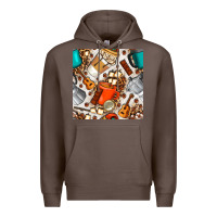 Coffee camping coffee cups marshmallow and moka pot with leopard seamless pat Premium Hoodie - BundleAndBundleShop