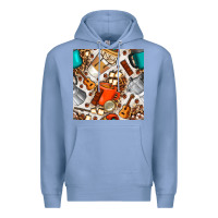 Colony Blue camping coffee cups marshmallow and moka pot with leopard seamless pat Premium Hoodie - BundleAndBundleShop