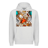 Dove Grey camping coffee cups marshmallow and moka pot with leopard seamless pat Premium Hoodie - BundleAndBundleShop