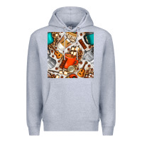 Heather Grey camping coffee cups marshmallow and moka pot with leopard seamless pat Premium Hoodie - BundleAndBundleShop