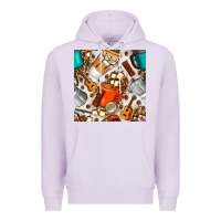Lilac camping coffee cups marshmallow and moka pot with leopard seamless pat Premium Hoodie - BundleAndBundleShop