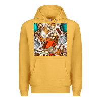 Mustard camping coffee cups marshmallow and moka pot with leopard seamless pat Premium Hoodie - BundleAndBundleShop