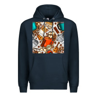 Navy camping coffee cups marshmallow and moka pot with leopard seamless pat Premium Hoodie - BundleAndBundleShop