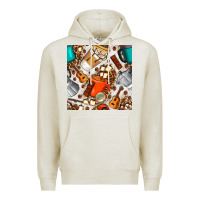 Oatmeal Heather camping coffee cups marshmallow and moka pot with leopard seamless pat Premium Hoodie - BundleAndBundleShop