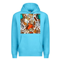 Ocean Blue camping coffee cups marshmallow and moka pot with leopard seamless pat Premium Hoodie - BundleAndBundleShop