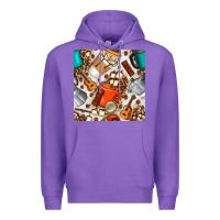 Purple camping coffee cups marshmallow and moka pot with leopard seamless pat Premium Hoodie - BundleAndBundleShop