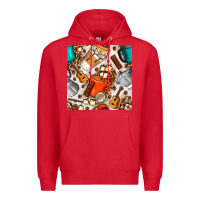 Red camping coffee cups marshmallow and moka pot with leopard seamless pat Premium Hoodie - BundleAndBundleShop