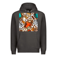 Smoke camping coffee cups marshmallow and moka pot with leopard seamless pat Premium Hoodie - BundleAndBundleShop