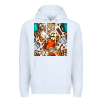White camping coffee cups marshmallow and moka pot with leopard seamless pat Premium Hoodie - BundleAndBundleShop