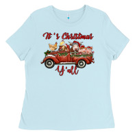 Baby Blue it's christmas y'all truck with farm animals Ladies Tee - RanaPortraitStore