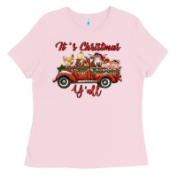 Bubblegum Pink it's christmas y'all truck with farm animals Ladies Tee - RanaPortraitStore