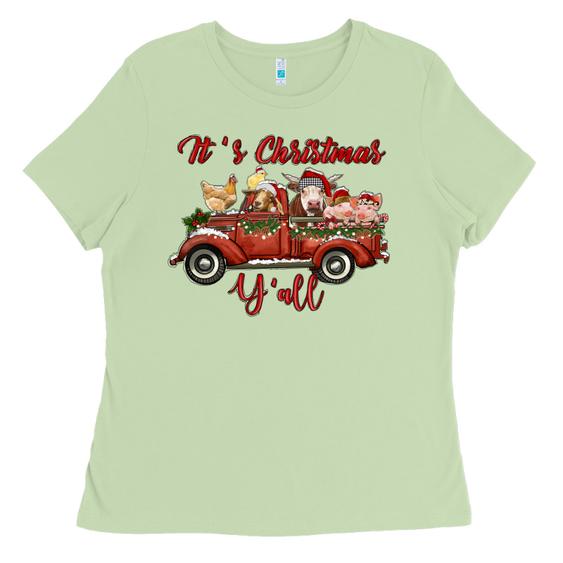 It's Christmas Y'all Truck With Farm Animals Ladies Tee by RanaPortraitStore | Teevron