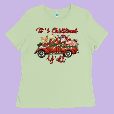 It's Christmas Y'all Truck With Farm Animals Ladies Tee Designed By Ranaportraitstore