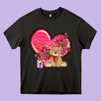 Valentines Heart With Bear Heavy Core Tee Designed By Nancycooperartshop