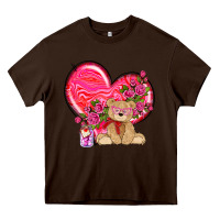 Chocolate Brown valentines heart with bear Heavy Core Tee - NancyCooperArtShop