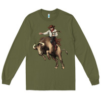 Army Green Cowboy bull rodeo Long Sleeve Tee - HowdyJamesFarm